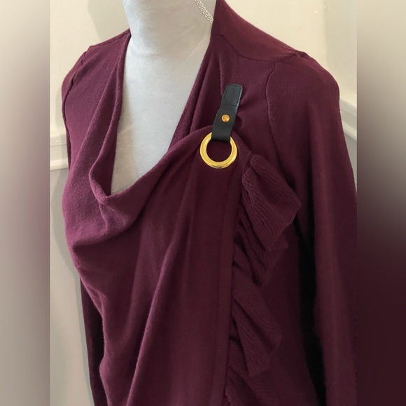 INC Maroon Ruffle Sweater With Gold Hardware - Picture 2 of 6